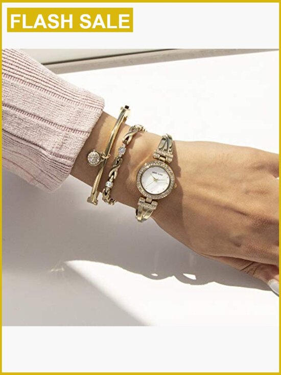 Premium Crystal Accented Gold-Tone Charm Bracelet Watch Quartz 20mm Anne Klein Womens Premium Crystal Accented Gold-Tone Charm  main image 2